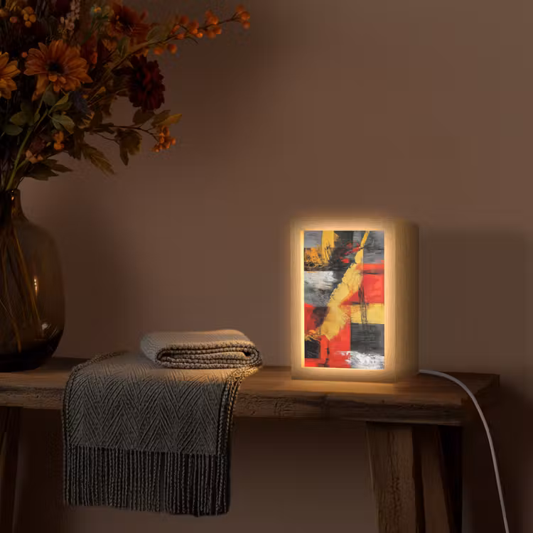 Abstracte kunst - Goud - Zwart Light Box met kabel (Tafellamp) klein -sfeer4