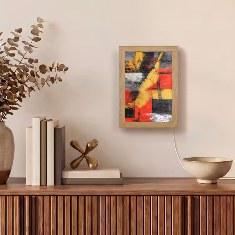 Abstracte kunst - Goud - Zwart Light Box met kabel (Tafellamp) klein -sfeer2