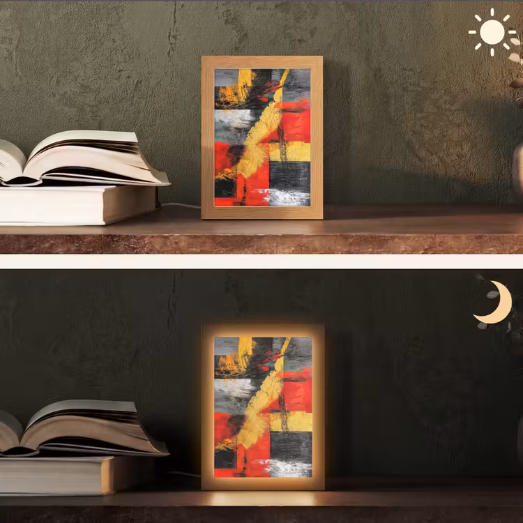 Abstracte kunst - Goud - Zwart Light Box met kabel (Tafellamp) klein -sfeer3