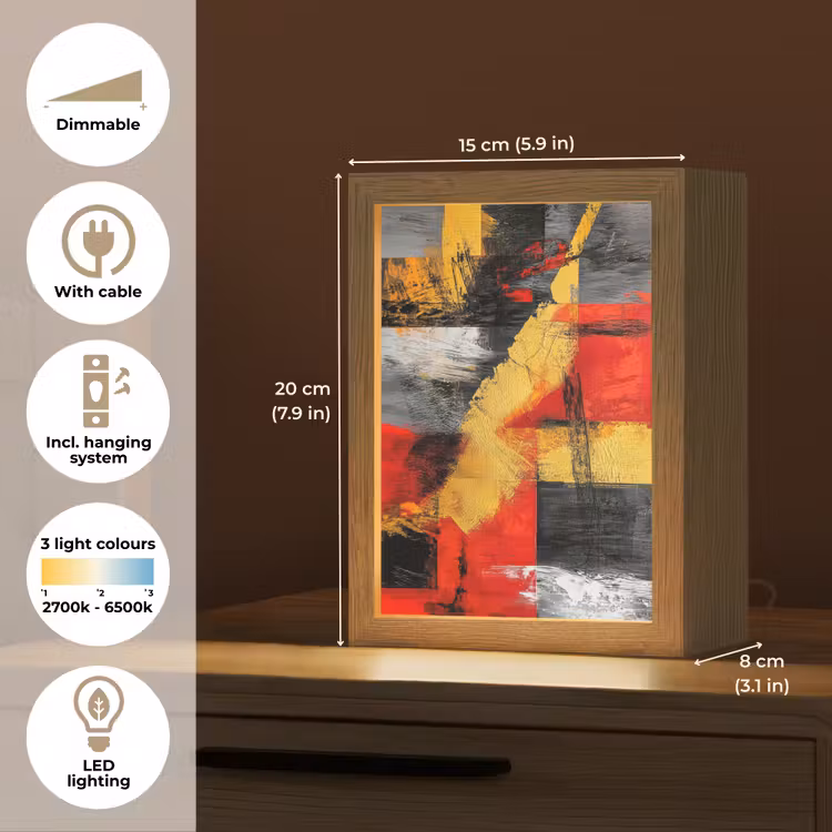 Abstracte kunst - Goud - Zwart Light Box met kabel (Tafellamp) klein -USP_EN