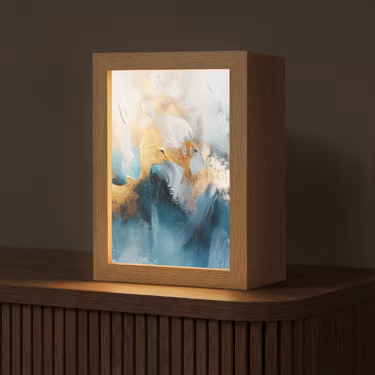 Abstract - Kunst - Gold - Blauw Light Box met kabel (Tafellamp) klein -z3d_website