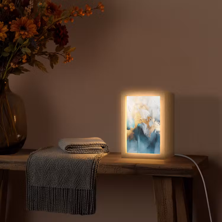 Abstract - Kunst - Gold - Blauw Light Box met kabel (Tafellamp) klein -sfeer4