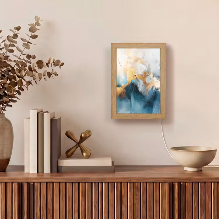 Abstract - Kunst - Gold - Blauw Light Box met kabel (Tafellamp) klein -sfeer2