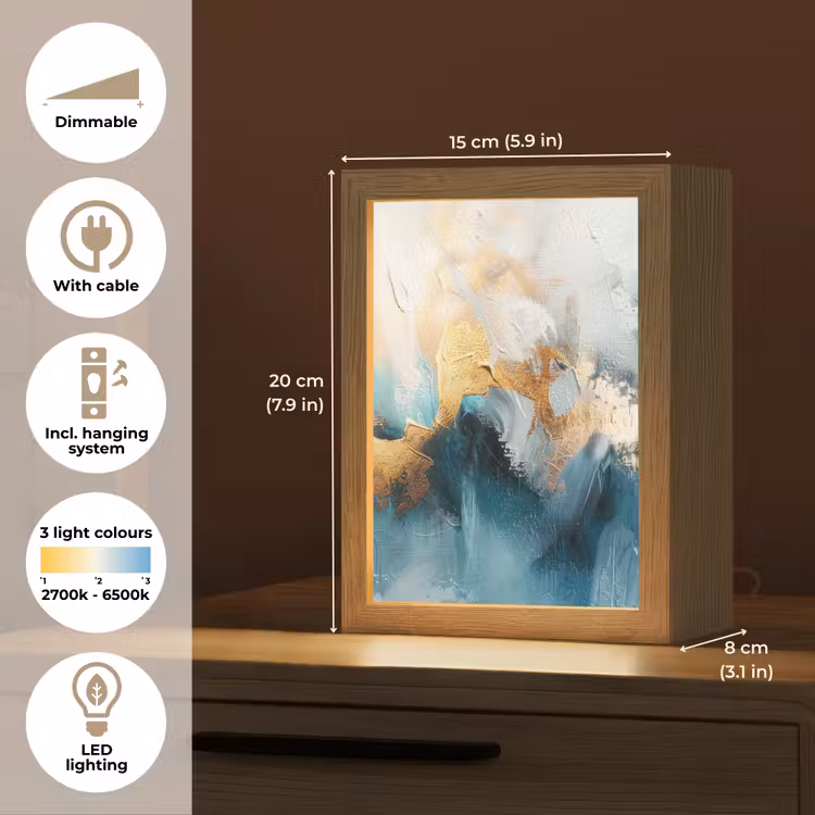Abstract - Kunst - Gold - Blauw Light Box met kabel (Tafellamp) klein -USP_EN