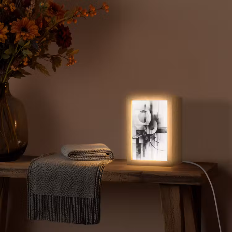 Abstract - Kunst - Modern - Zwart wit Light Box met kabel (Tafellamp) klein -sfeer4