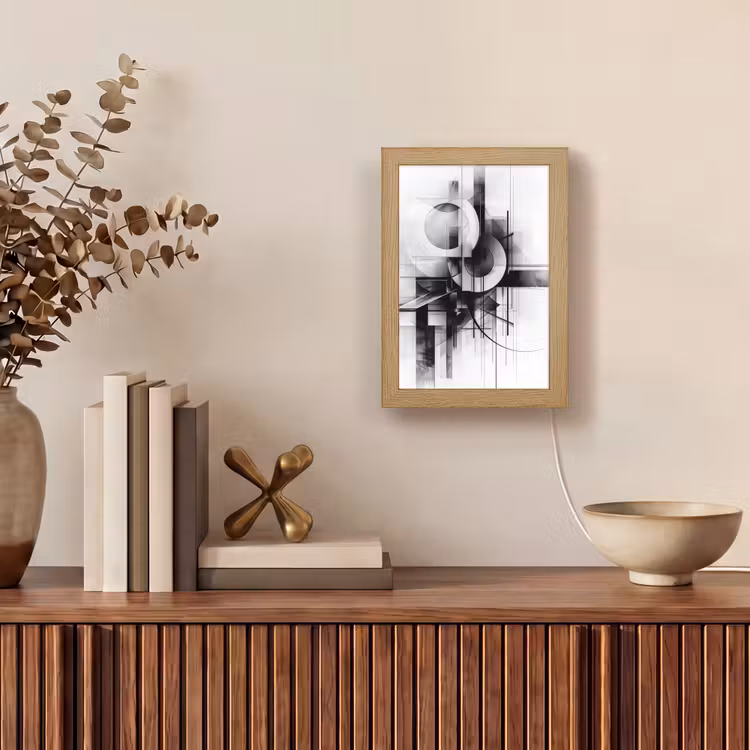 Abstract - Kunst - Modern - Zwart wit Light Box met kabel (Tafellamp) klein -sfeer2