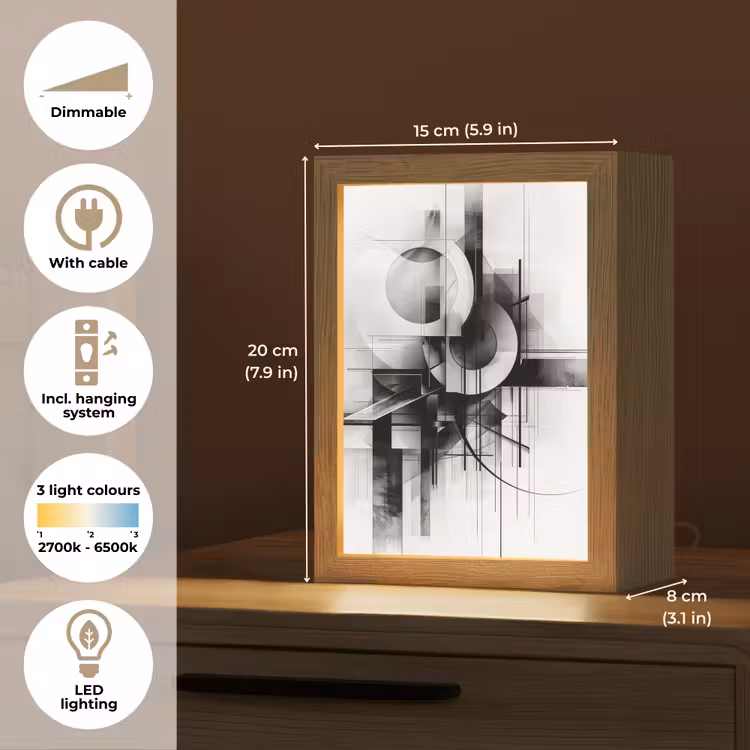 Abstract - Kunst - Modern - Zwart wit Light Box met kabel (Tafellamp) klein -USP_EN