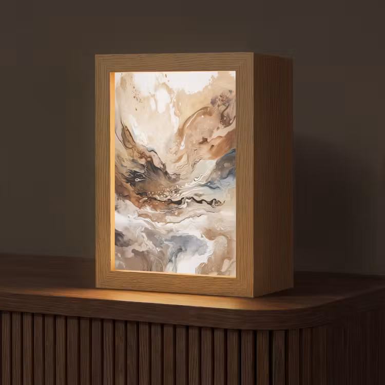 Abstract - Kunst - Verf - Beige - Modern Light Box met kabel (Tafellamp) klein -z3d_website