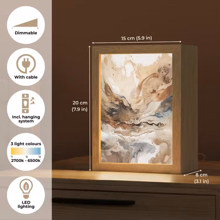 Abstract - Kunst - Verf - Beige - Modern Light Box met kabel (Tafellamp) klein -USP_EN