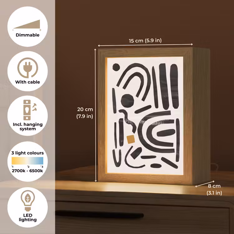 Abstract - Kunst - Vormen - Zwart Light Box met kabel (Tafellamp) klein -USP_EN