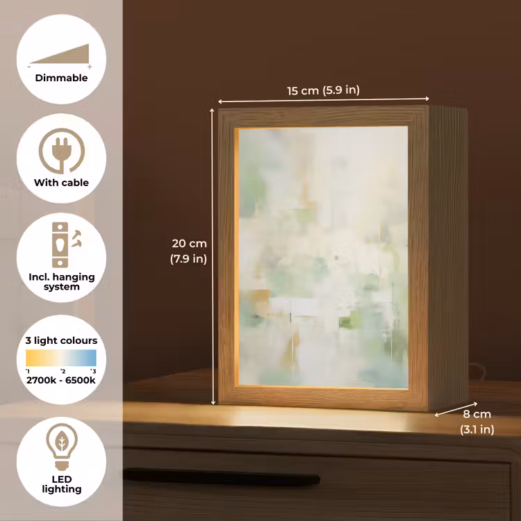 Abstract - Kunst - Wit - Groen - Modern Light Box met kabel (Tafellamp) klein -USP_EN