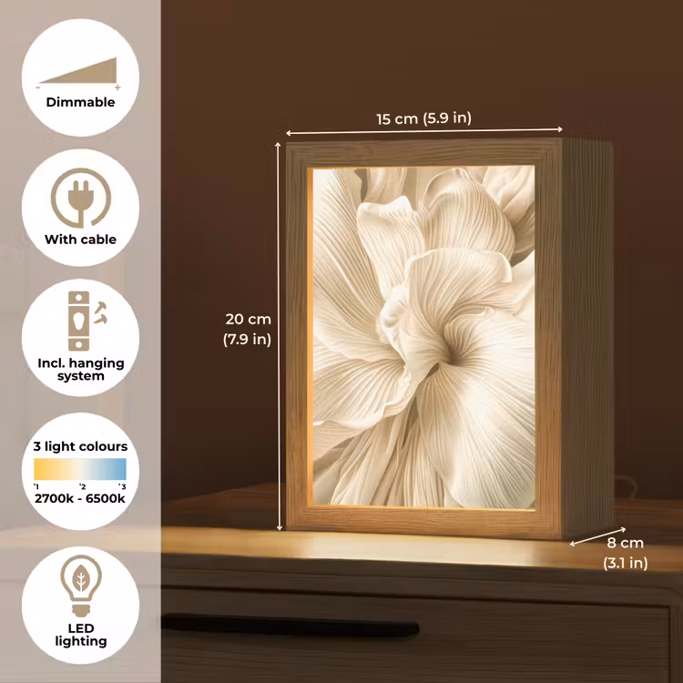 Abstract - Beige - Bloemen - Natuur Light Box met kabel (Tafellamp) klein -USP_EN