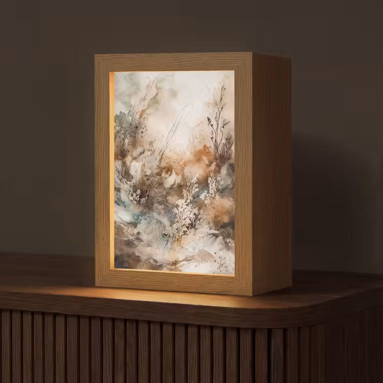 Abstract - Beige - Verf - Kunst - Natuur - Bloemen Light Box met kabel (Tafellamp) klein -z3d_website
