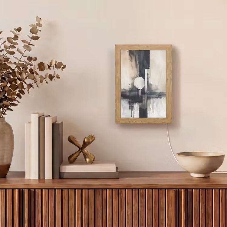 Abstract - Zwart wit - Verf - Modern Light Box met kabel (Tafellamp) klein -sfeer2