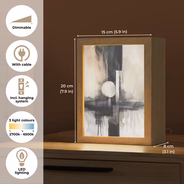 Abstract - Zwart wit - Verf - Modern Light Box met kabel (Tafellamp) klein -USP_EN