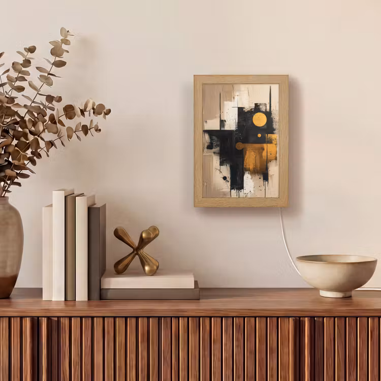 Abstract - Zwart - Goud - Modern Light Box met kabel (Tafellamp) klein -sfeer2