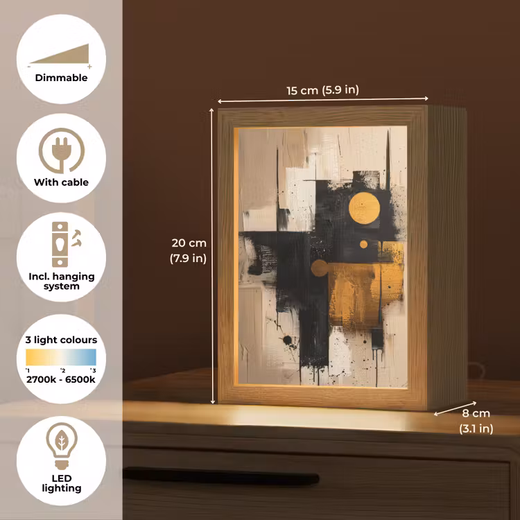 Abstract - Zwart - Goud - Modern Light Box met kabel (Tafellamp) klein -USP_EN