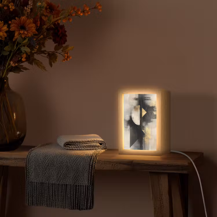 Abstract - Zwart - Verf - Modern Light Box met kabel (Tafellamp) klein -sfeer4