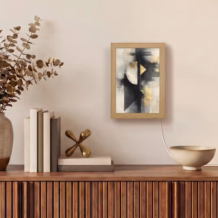 Abstract - Zwart - Verf - Modern Light Box met kabel (Tafellamp) klein -sfeer2