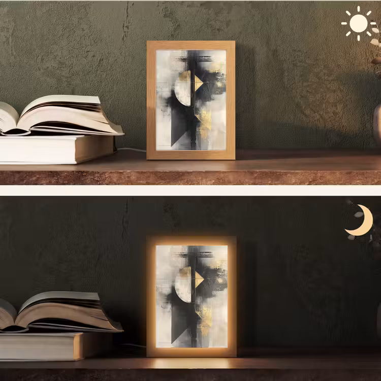 Abstract - Zwart - Verf - Modern Light Box met kabel (Tafellamp) klein -sfeer3