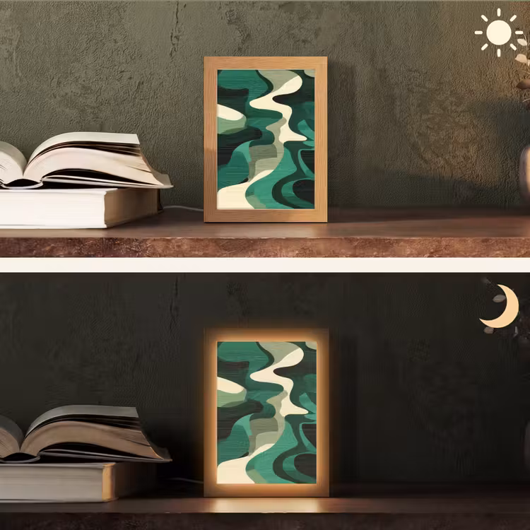 Abstract - Camouflage - Groen Light Box met kabel (Tafellamp) klein -sfeer3