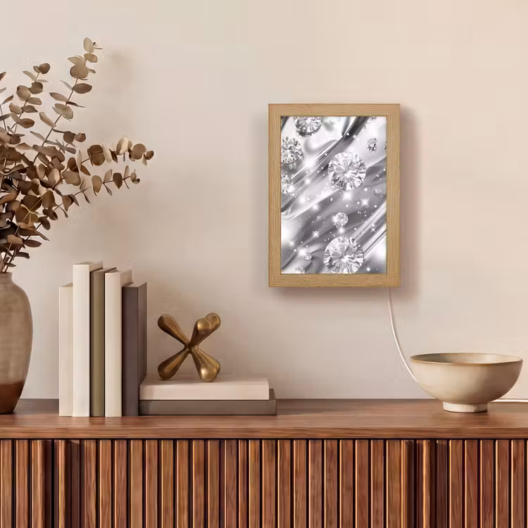 Abstract - Diamant - Luxe - Modern - Zilver Light Box met kabel (Tafellamp) klein -sfeer2