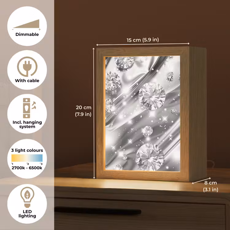 Abstract - Diamant - Luxe - Modern - Zilver Light Box met kabel (Tafellamp) klein -USP_EN