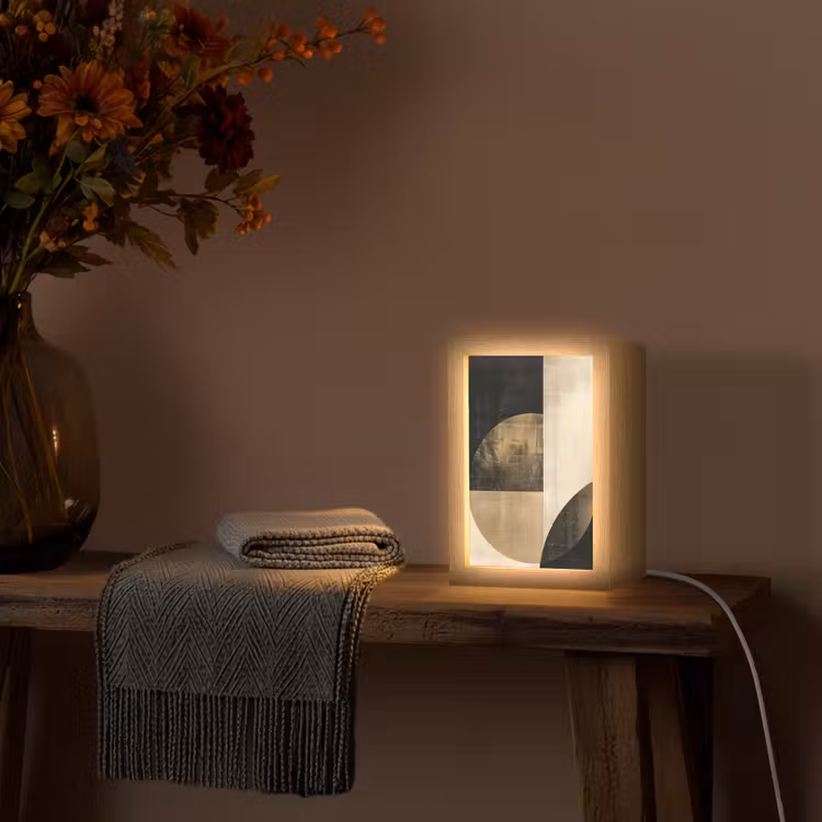 Abstract - Geometrische vormen - Zwart - Goud Light Box met kabel (Tafellamp) klein -sfeer4