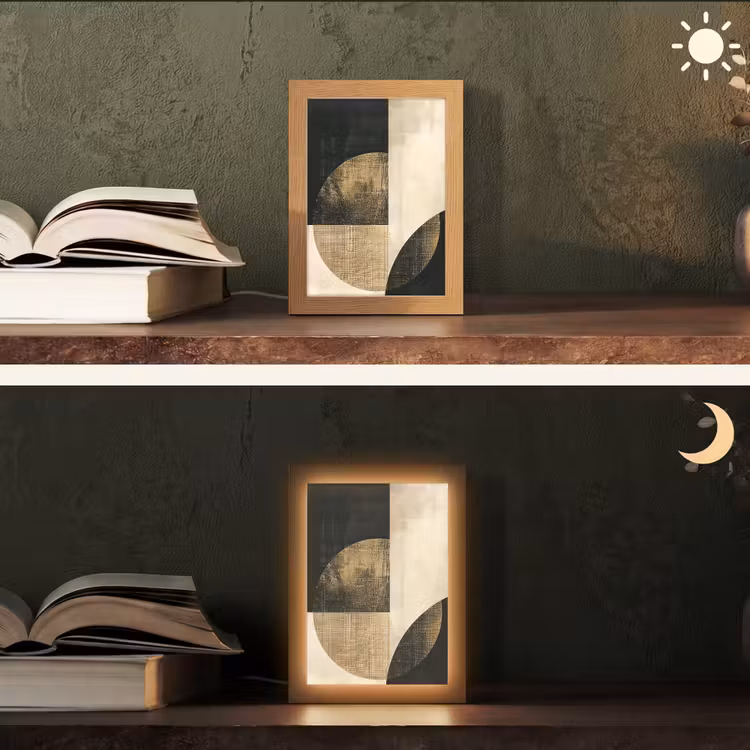 Abstract - Geometrische vormen - Zwart - Goud Light Box met kabel (Tafellamp) klein -sfeer3