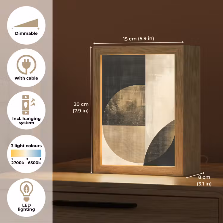 Abstract - Geometrische vormen - Zwart - Goud Light Box met kabel (Tafellamp) klein -USP_EN