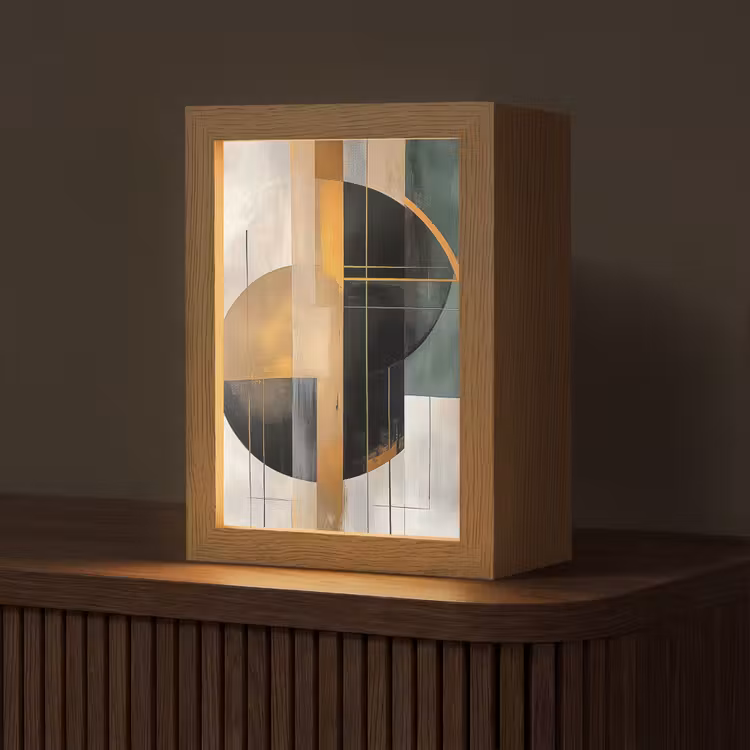 Abstract - Goud - Brons - Groen - Vormen - Modern Light Box met kabel (Tafellamp) klein -z3d_website