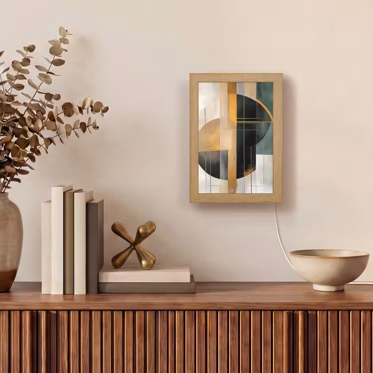 Abstract - Goud - Brons - Groen - Vormen - Modern Light Box met kabel (Tafellamp) klein -sfeer2