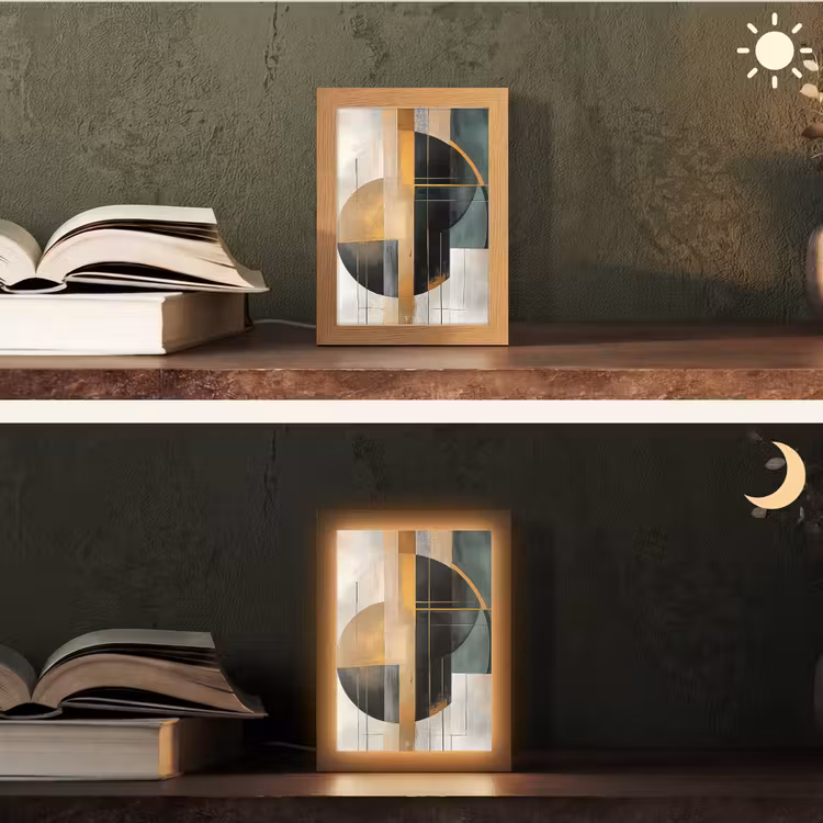 Abstract - Goud - Brons - Groen - Vormen - Modern Light Box met kabel (Tafellamp) klein -sfeer3