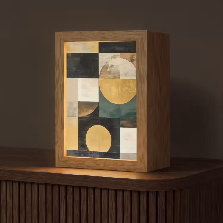 Abstract - Goud - Brons - Vormen - Geometrisch Light Box met kabel (Tafellamp) klein -z3d_website