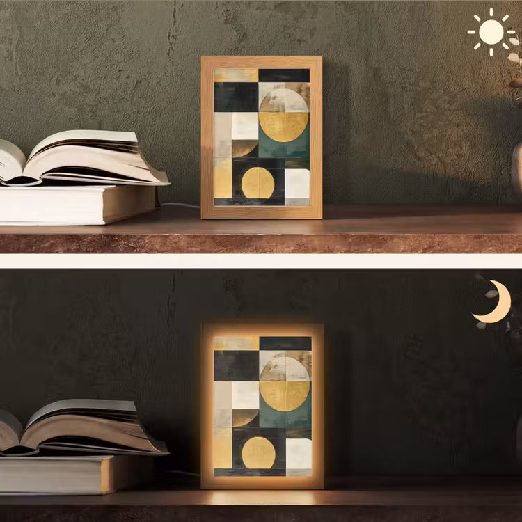 Abstract - Goud - Brons - Vormen - Geometrisch Light Box met kabel (Tafellamp) klein -sfeer3