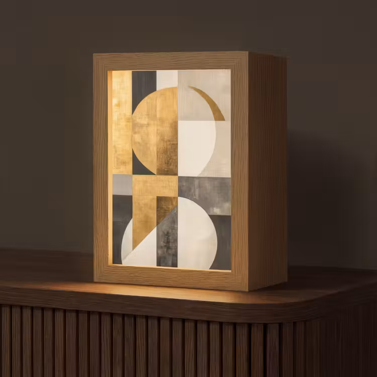 Abstract - Goud - Grijs - Vormen - Geometrisch Light Box met kabel (Tafellamp) klein -z3d_website