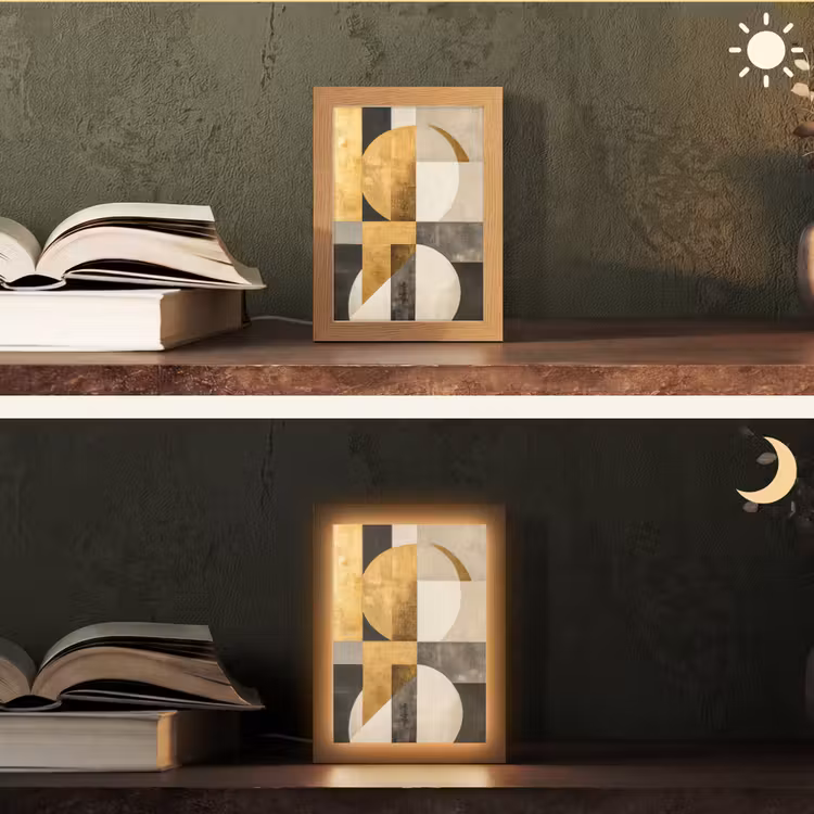Abstract - Goud - Grijs - Vormen - Geometrisch Light Box met kabel (Tafellamp) klein -sfeer3