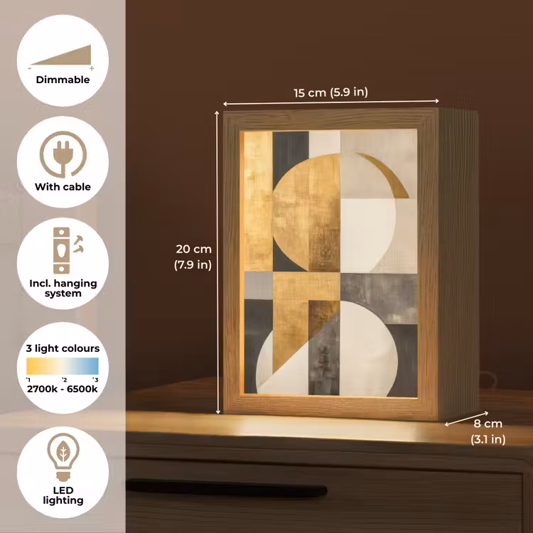 Abstract - Goud - Grijs - Vormen - Geometrisch Light Box met kabel (Tafellamp) klein -USP_EN