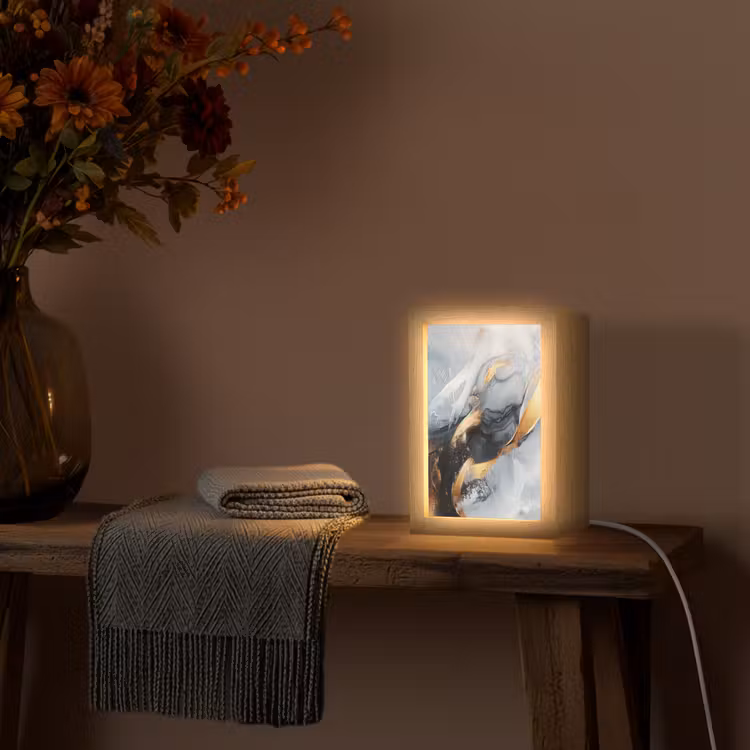 Abstract - Goud - Verf - Aesthetic - Art Light Box met kabel (Tafellamp) klein -sfeer4