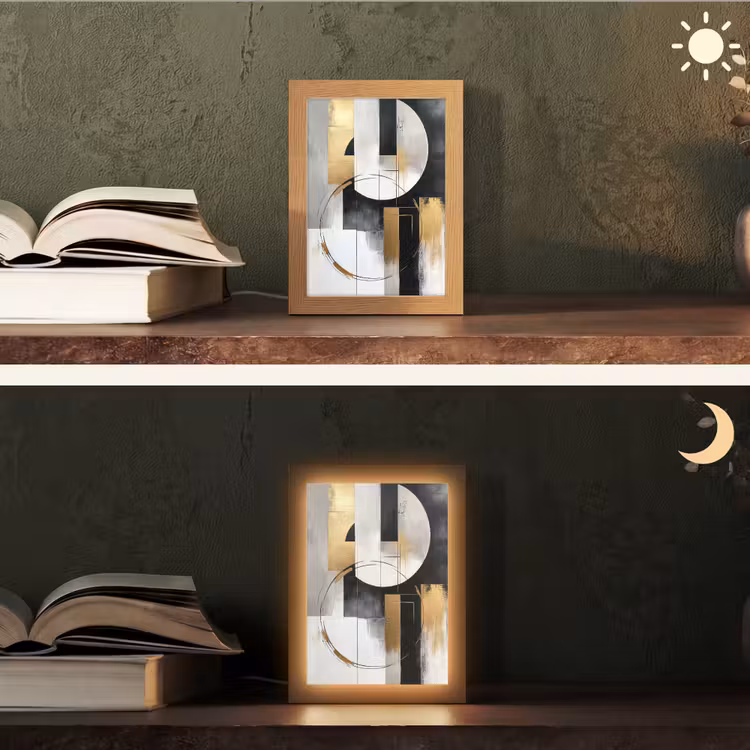 Abstract - Goud - Zilver - Vormen - Aesthetic Light Box met kabel (Tafellamp) klein -sfeer3