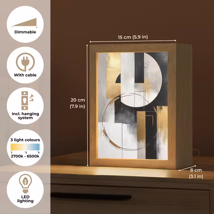 Abstract - Goud - Zilver - Vormen - Aesthetic Light Box met kabel (Tafellamp) klein -USP_EN