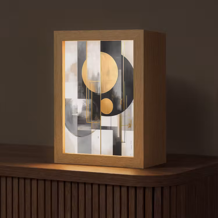 Abstract - Goud - Zilver - Vormen - Aesthetic - Modern Light Box met kabel (Tafellamp) klein -z3d_website