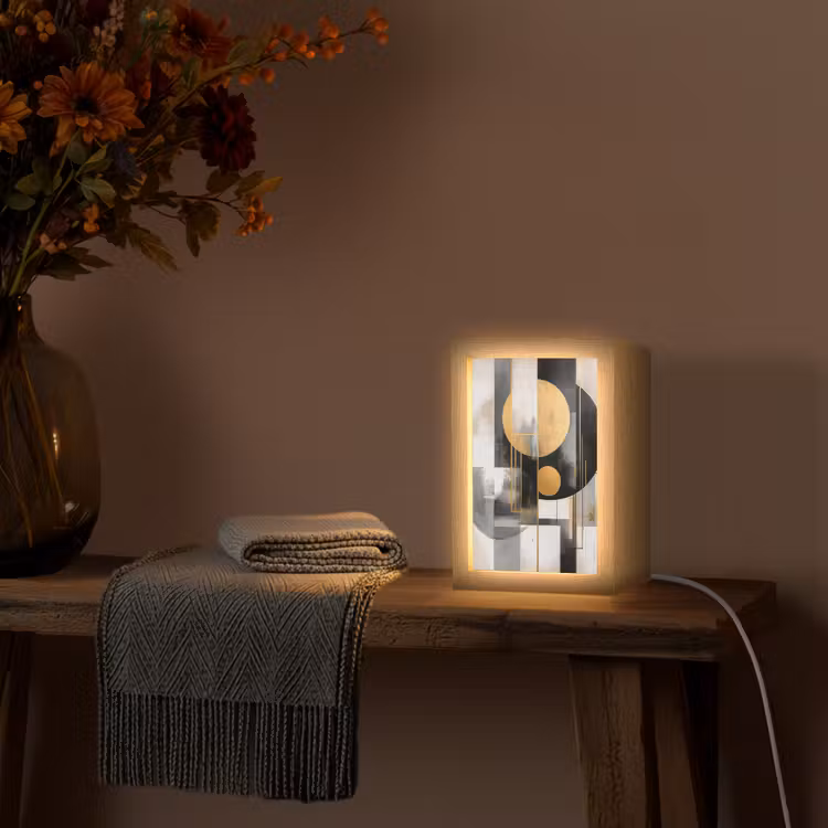 Abstract - Goud - Zilver - Vormen - Aesthetic - Modern Light Box met kabel (Tafellamp) klein -sfeer4