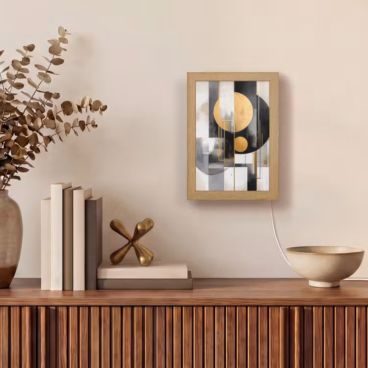Abstract - Goud - Zilver - Vormen - Aesthetic - Modern Light Box met kabel (Tafellamp) klein -sfeer2