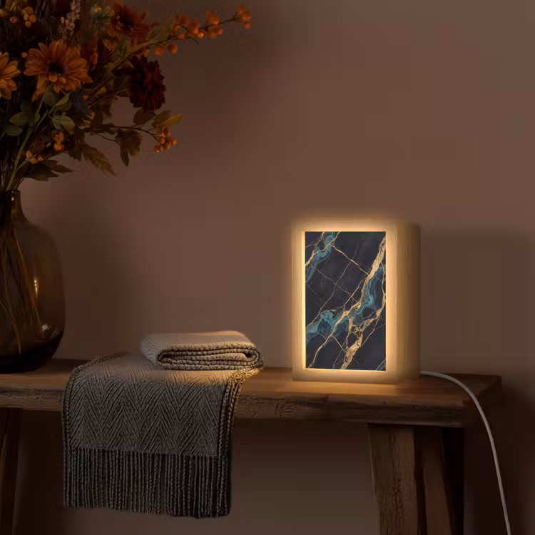 Abstract - Gouden lijnen - Kunst - Modern - Zwart Light Box met kabel (Tafellamp) klein -sfeer4