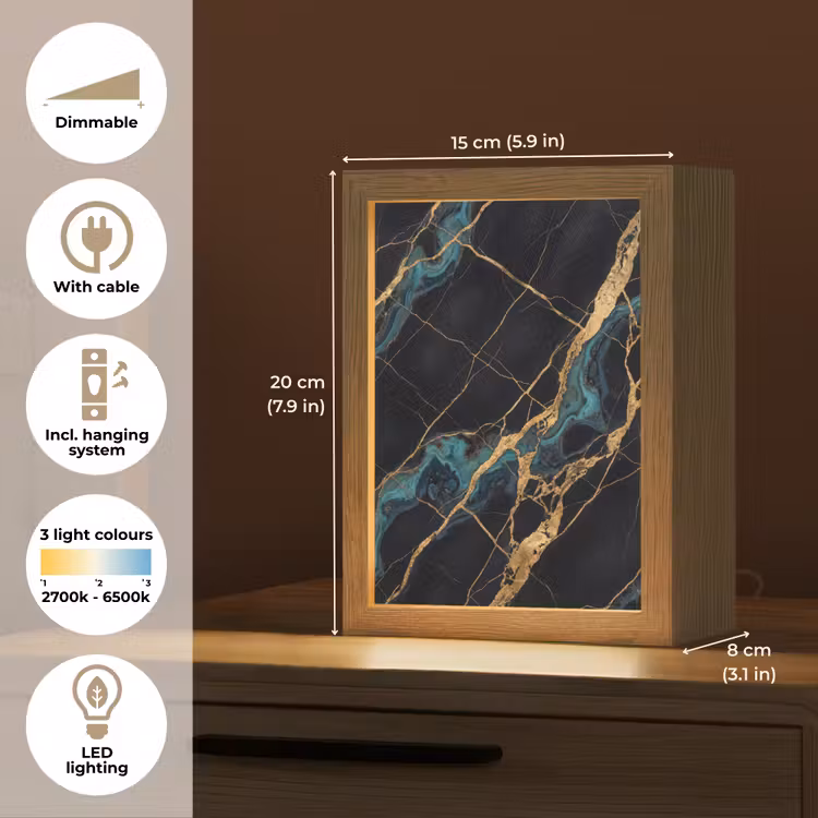 Abstract - Gouden lijnen - Kunst - Modern - Zwart Light Box met kabel (Tafellamp) klein -USP_EN