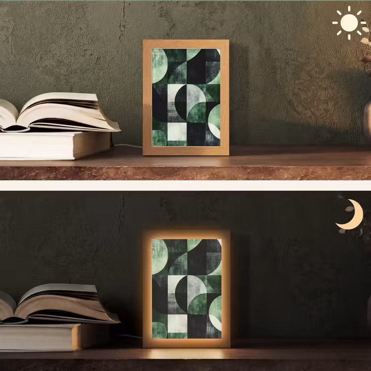 Abstract - Groen - Vormen Light Box met kabel (Tafellamp) klein -sfeer3