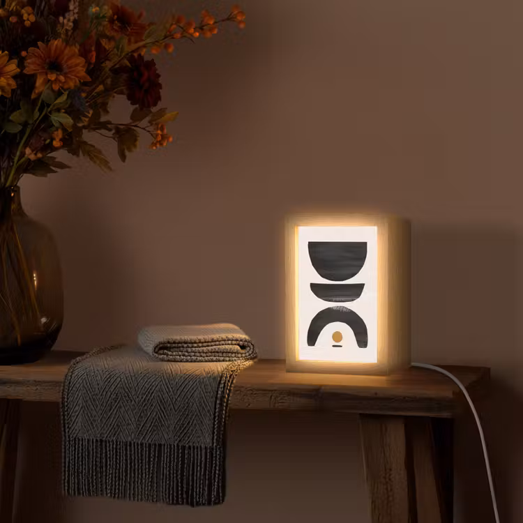 Abstract - Halve cirkel - Kunst - Zwart wit Light Box met kabel (Tafellamp) klein -sfeer4