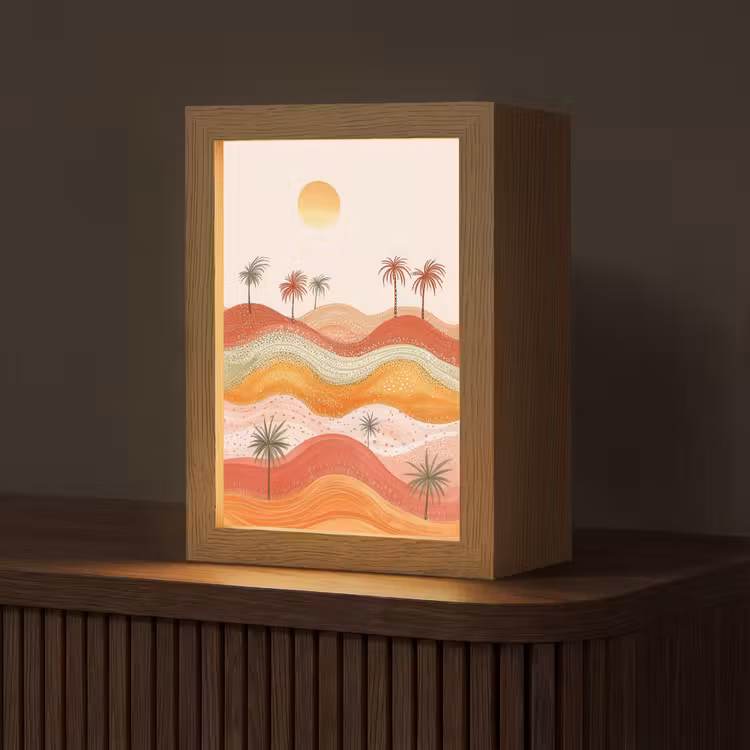Abstract landschap - Palmbomen - Kleurrijk Light Box met kabel (Tafellamp) klein -z3d_website