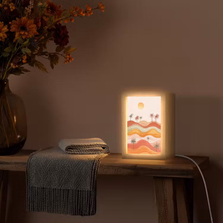 Abstract landschap - Palmbomen - Kleurrijk Light Box met kabel (Tafellamp) klein -sfeer4